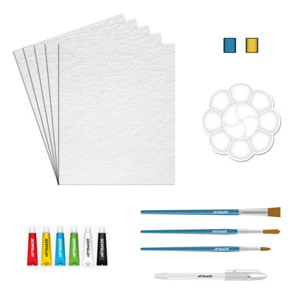 Art Maker Watercolor Painting set with paper, brushes, paints and palette