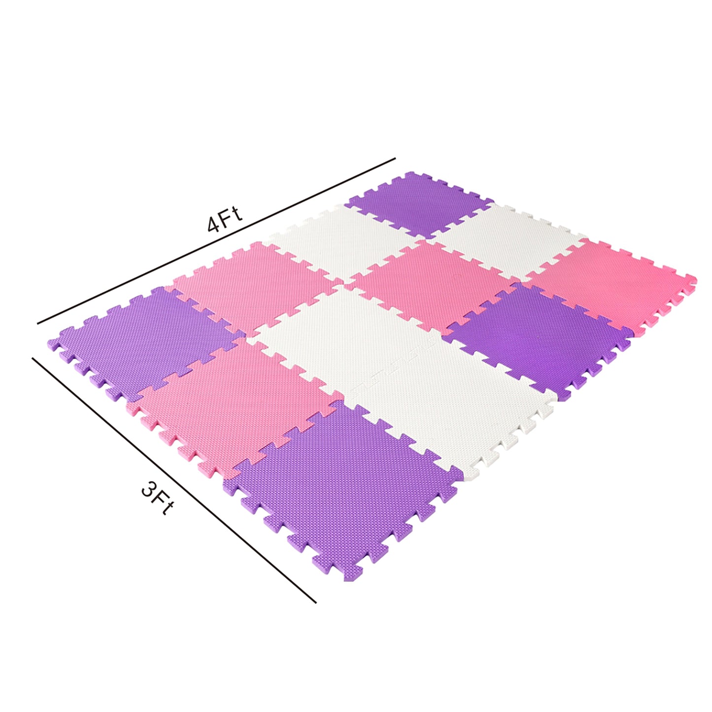 Easy Playhouse 12-Piece Soft Foam Interlocking Floor Tiles Play Mat in purple, pink, and white
