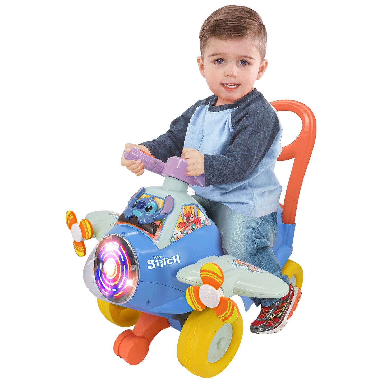 Activity Plane Ride-On Stitch with light-up wheels, push handle, and interactive features