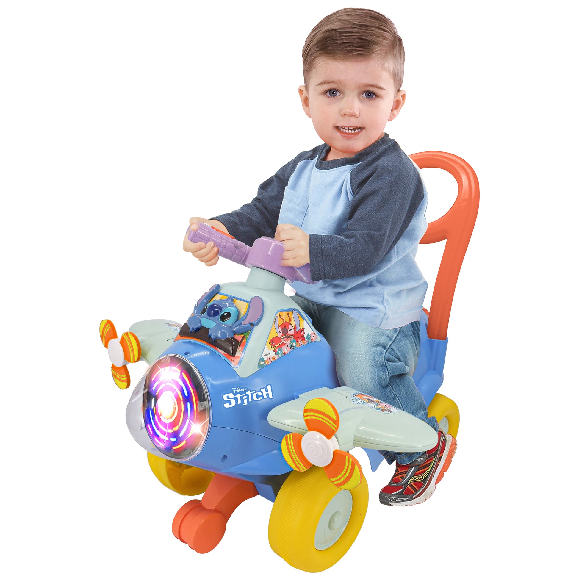 Activity Plane Ride-On Stitch with light-up wheels, push handle, and interactive features