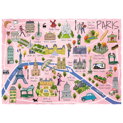 TEAMPUZZLE Paris 1000pc jigsaw puzzle featuring illustrated landmarks on pink background