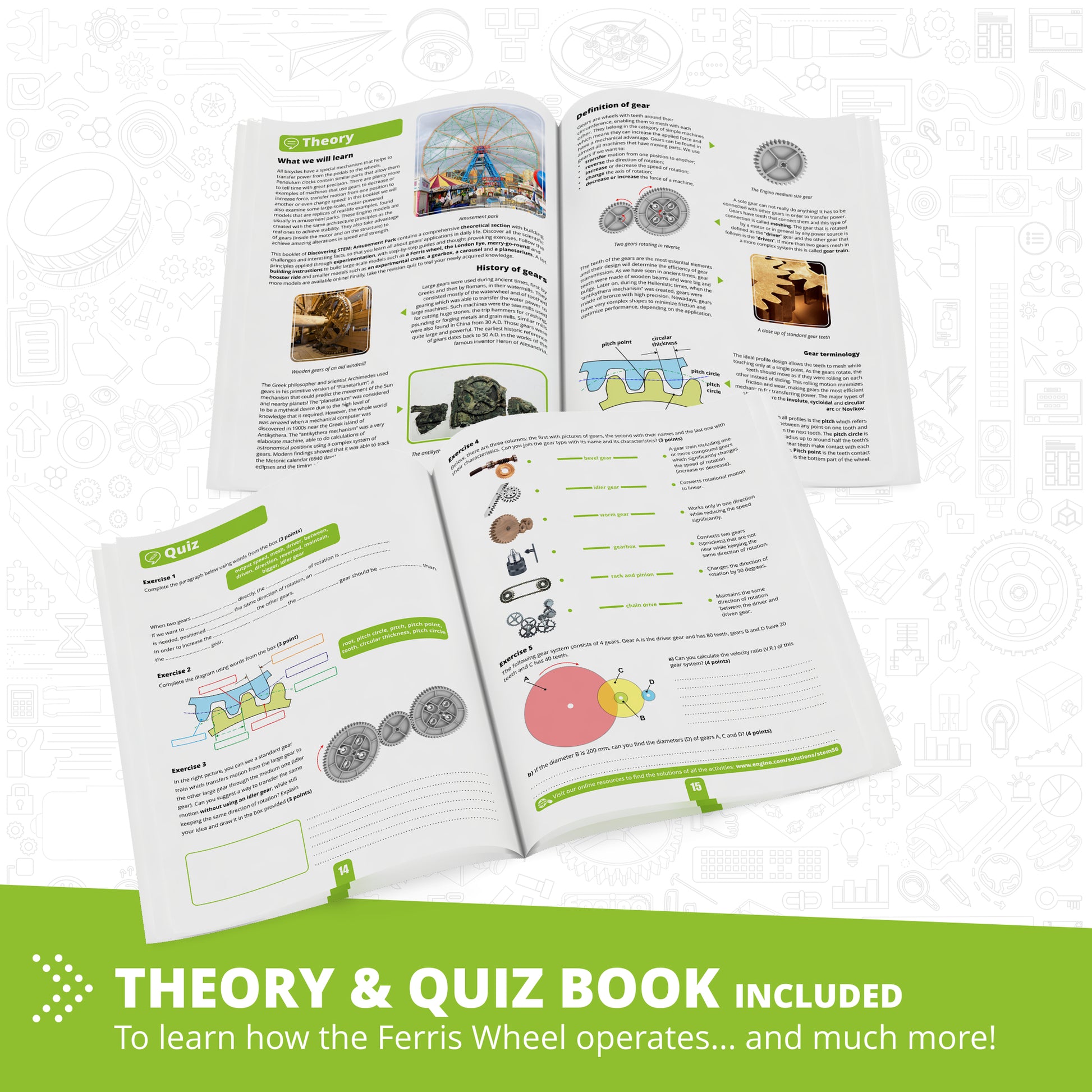 Engino Discovering STEM Amusement Park building set with theory and quiz book included
