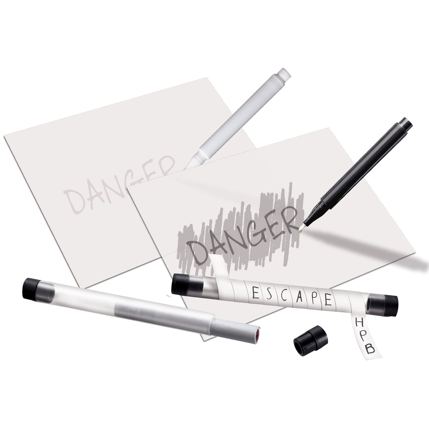 KidzLabs Spy Science kit with markers, blank cards, and invisible ink pen