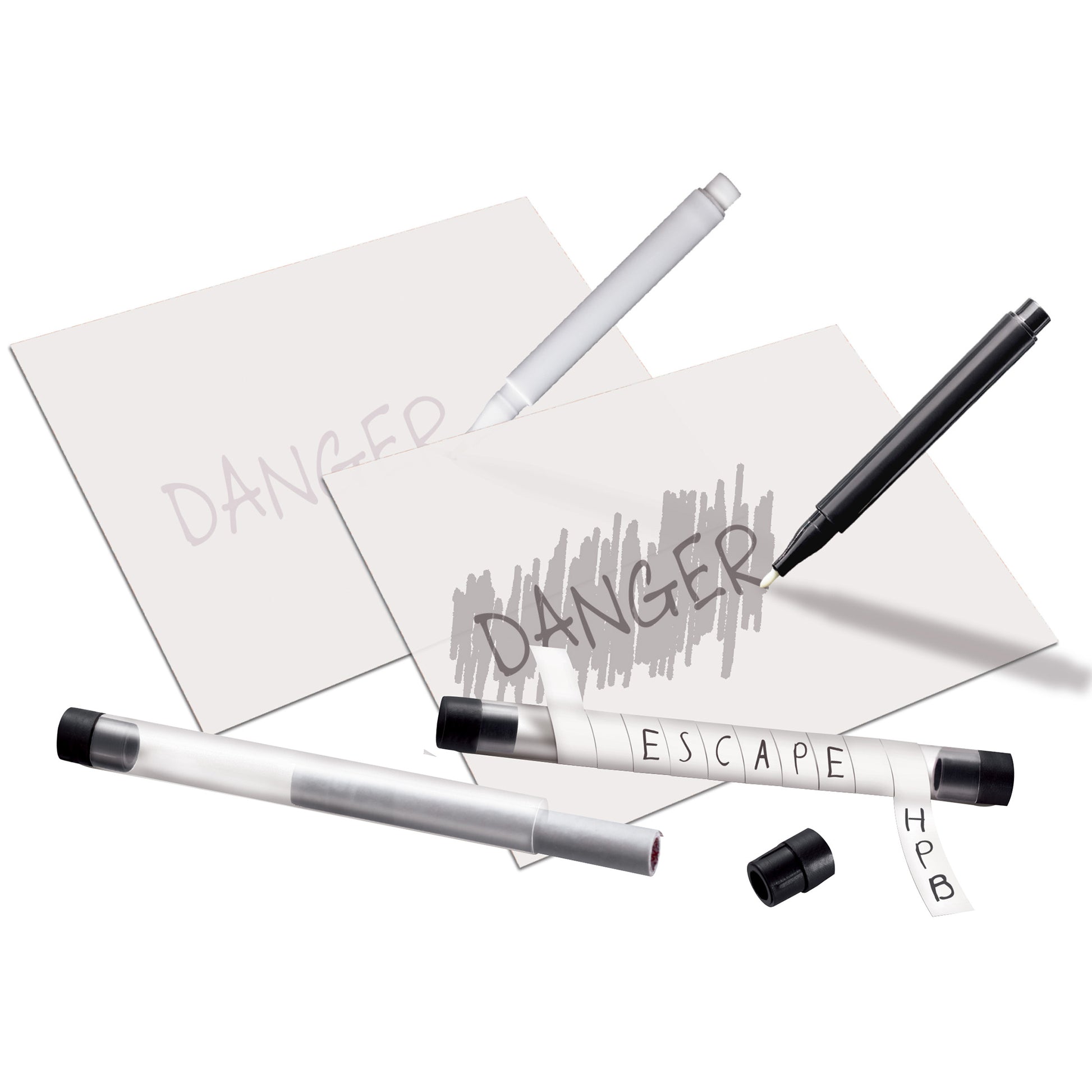 KidzLabs Spy Science kit with markers, blank cards, and invisible ink pen