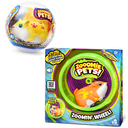 Zooomie Pets Bundle with yellow Rollin' Ball and orange Zoomin' Wheel interactive toys