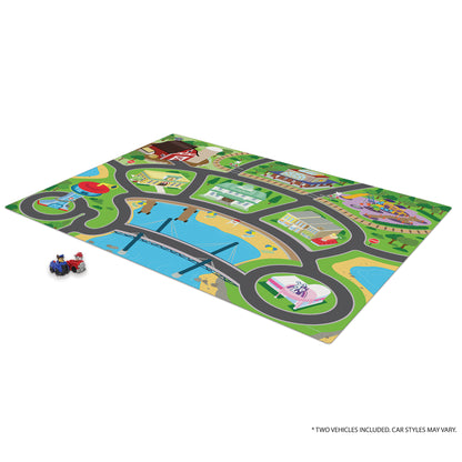Paw Patrol Imaginmat jumbo floor playmat with roads and buildings, includes 2 toy vehicles