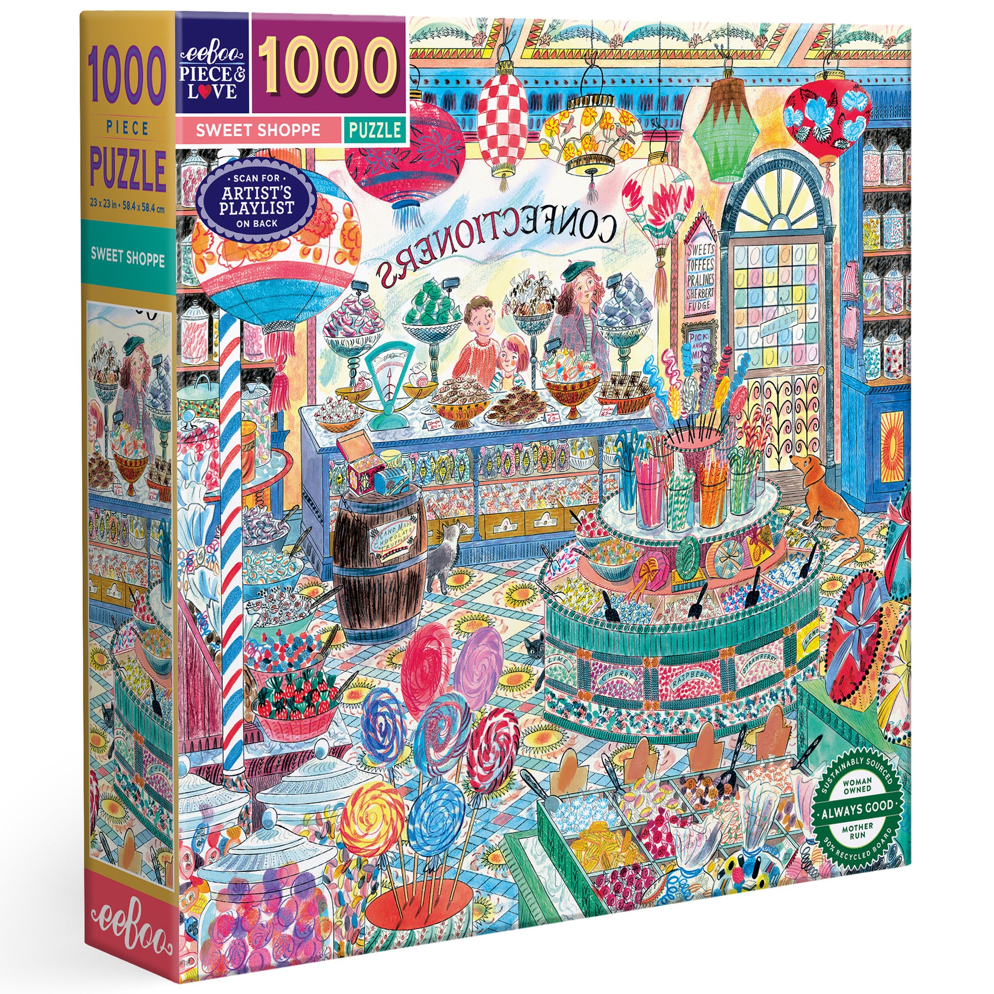 Piece&Love Sweet Shoppe 1000 Piece Puzzle with colorful candy shop illustration and box packaging
