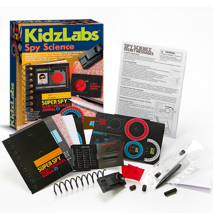 KidzLabs Spy Science kit with secret messages journal, decoder tools, and X-ray viewer