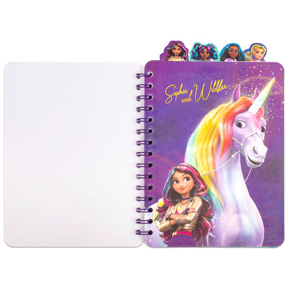 Sophia and Wildhorn 4 Tab Journal with purple cover and rainbow unicorn