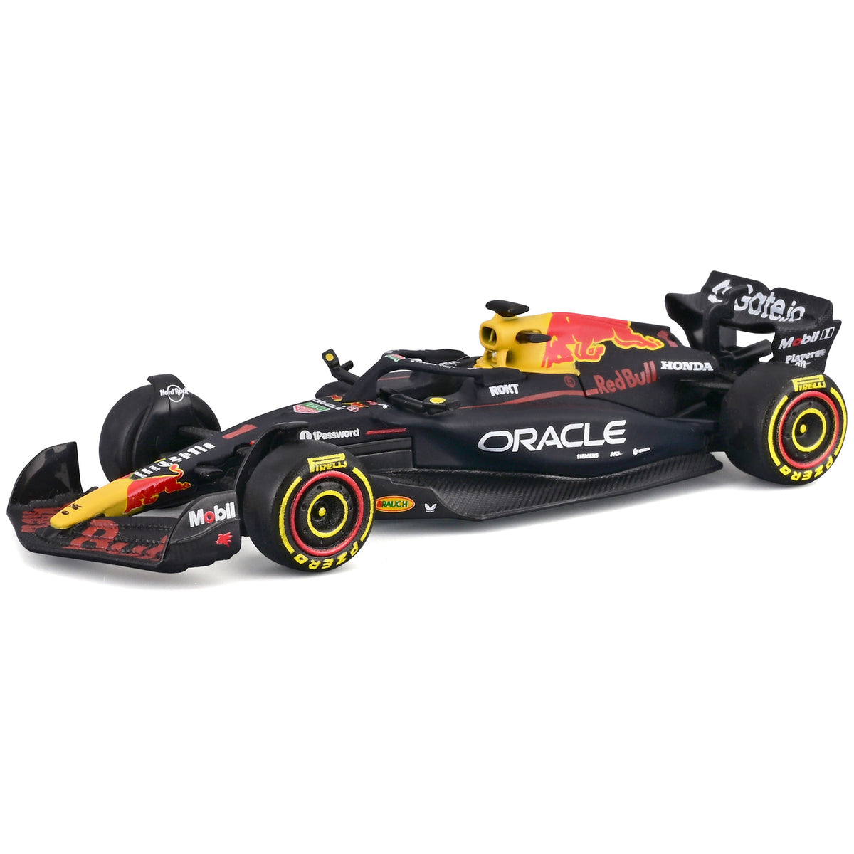 Bburago Red Bull RB21 1:43 scale die-cast F1 car with yellow and black livery, pit pass playset
