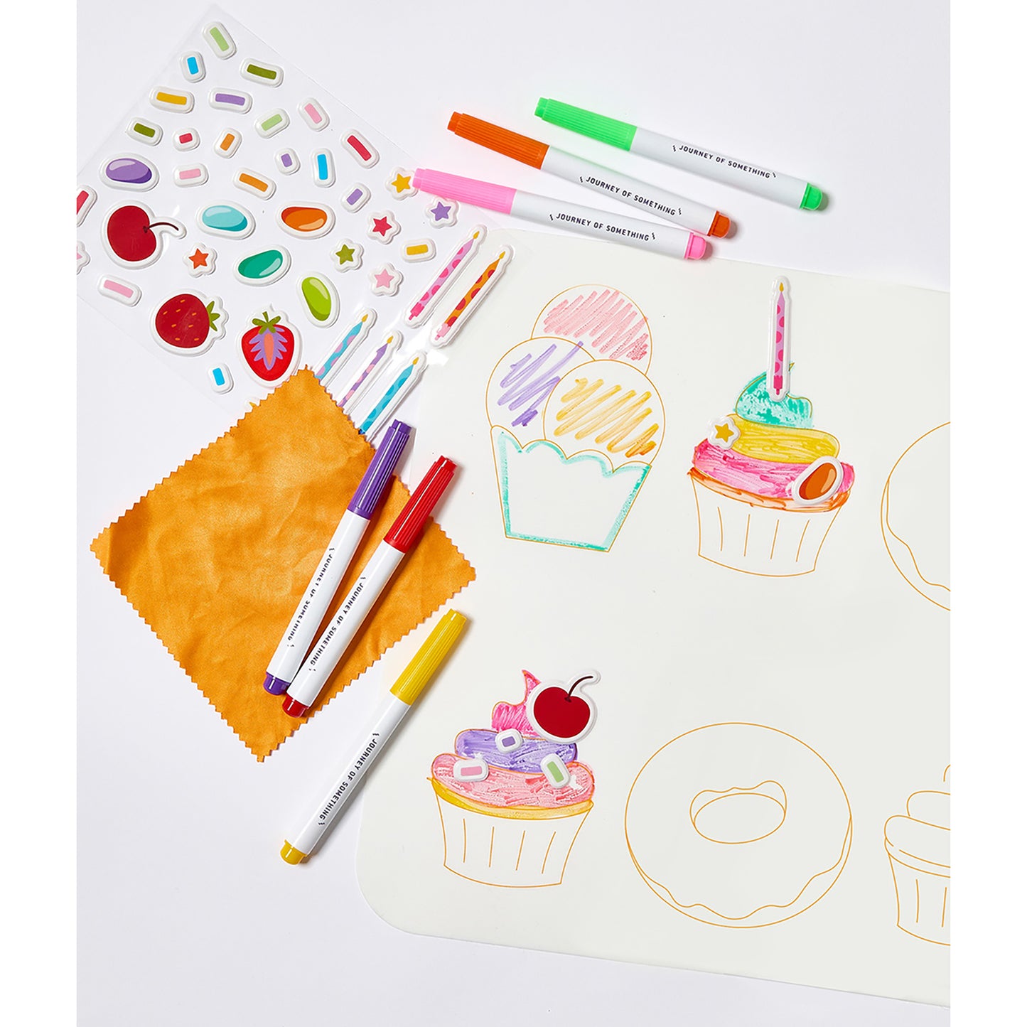 JOS Wipeable Silicone Mat Sweet As with colorful markers and sticker sheets