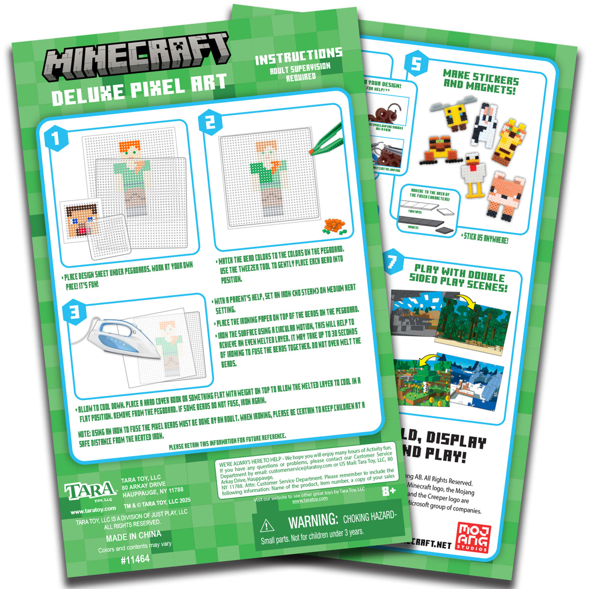 Minecraft Deluxe Fuse Bead Pixel Art Craft Kit package showing colorful bead designs, pegboards, and finished charact...