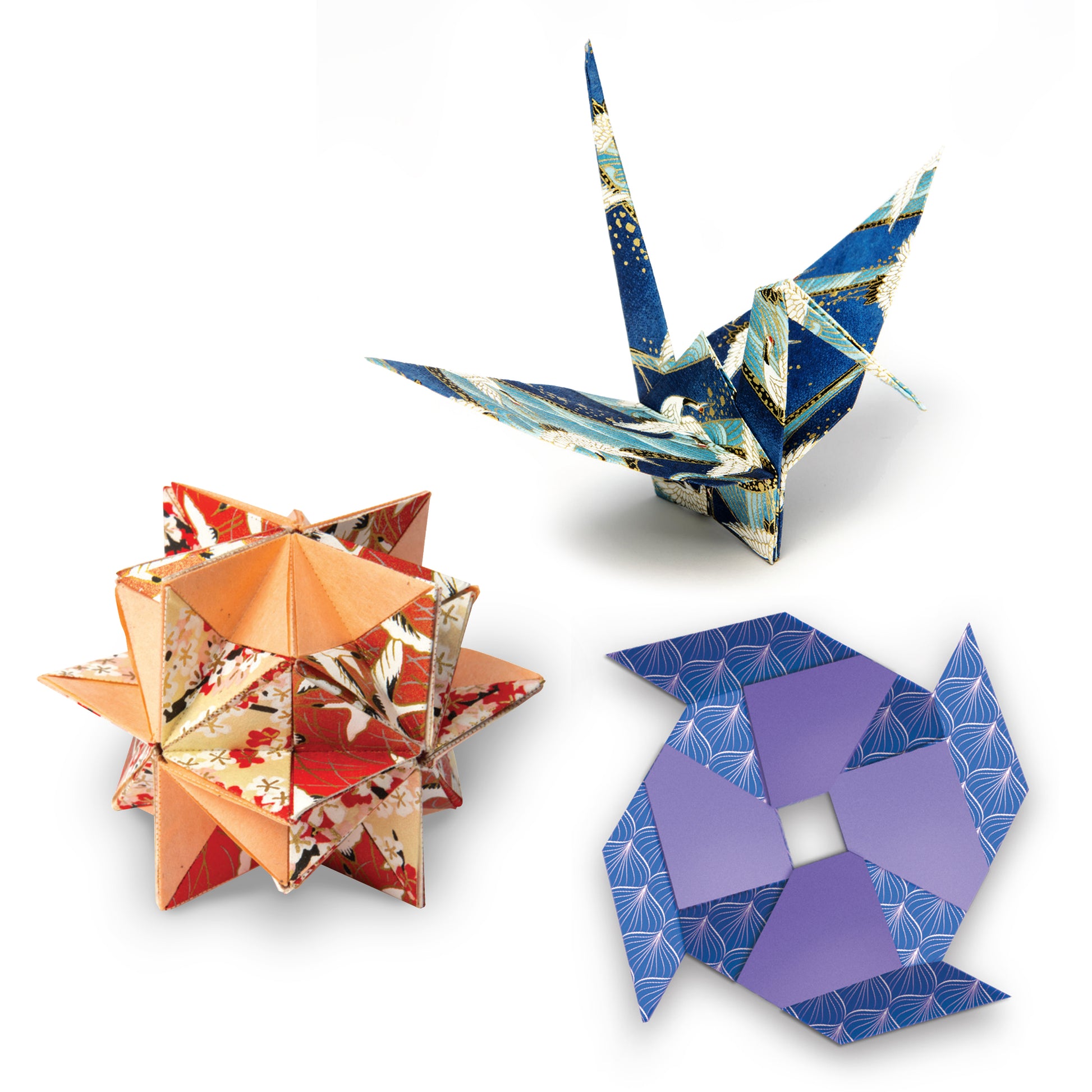 Hinkler Ultimate Origami Book with colorful paper craft designs including blue crane, red star, and purple geometric ...