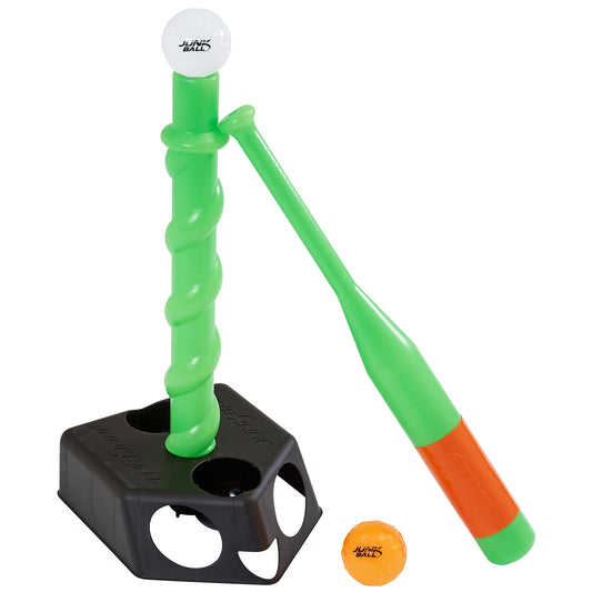 Junk Ball T-Ball Set with green stand, bat, and white and orange balls