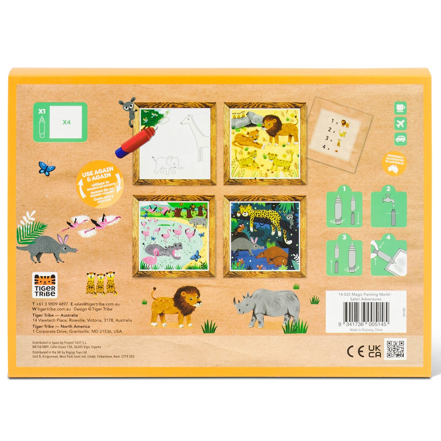 Tiger Tribe Magic Water Painting World Safari Adventures Set - 4 Reusable Cards