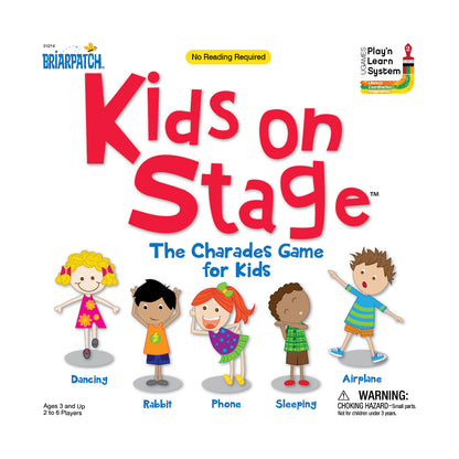 Kids on Stage Charades Game for kids featuring colorful cartoon characters dancing, playing rabbit, sleeping, etc