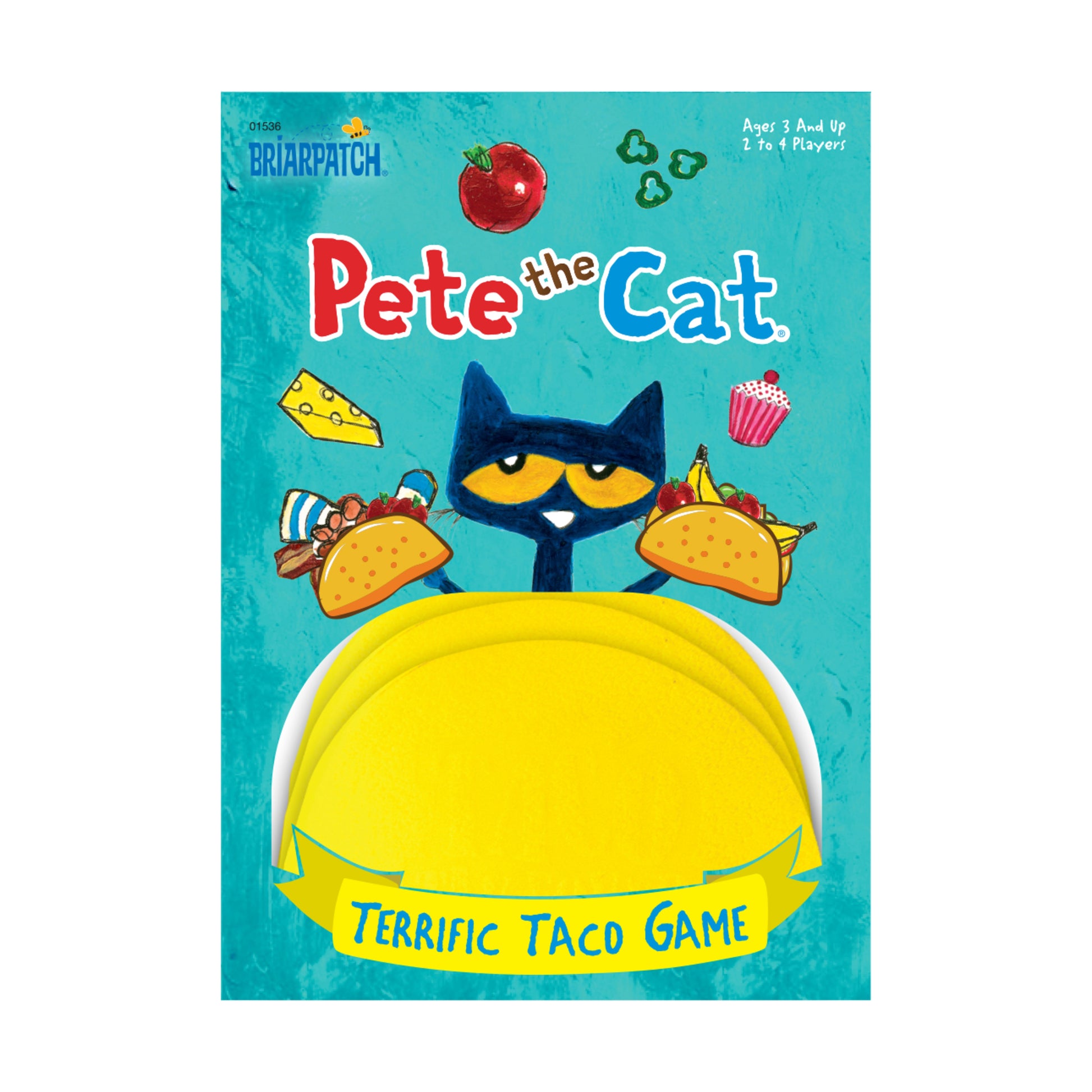 Pete the Cat Terrific Taco Game box featuring blue cat character with yellow eyes and colorful taco illustrations
