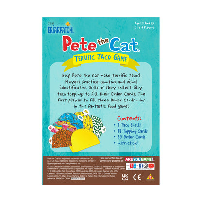 Pete the Cat Terrific Taco Game box featuring colorful taco toppings and game components