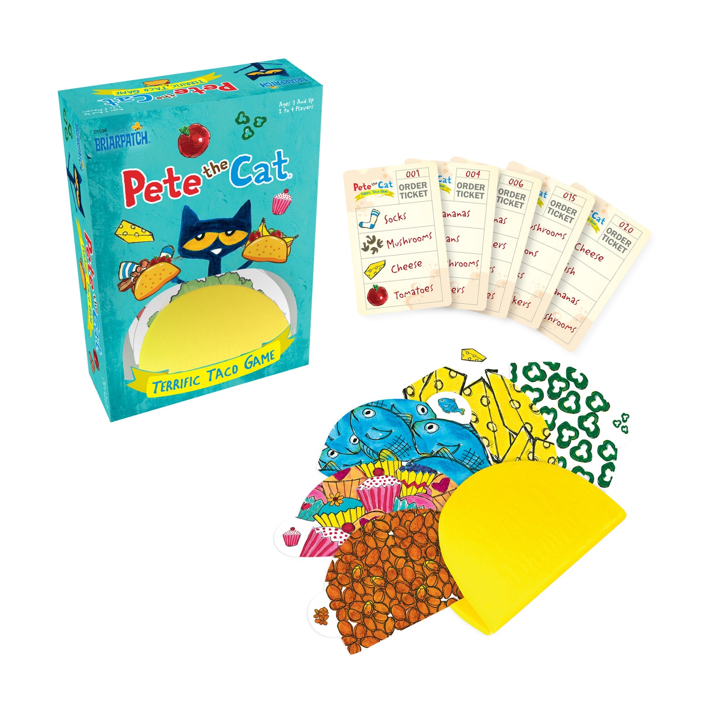 Pete the Cat Terrific Taco Game box with colorful game cards and yellow taco-shaped pieces