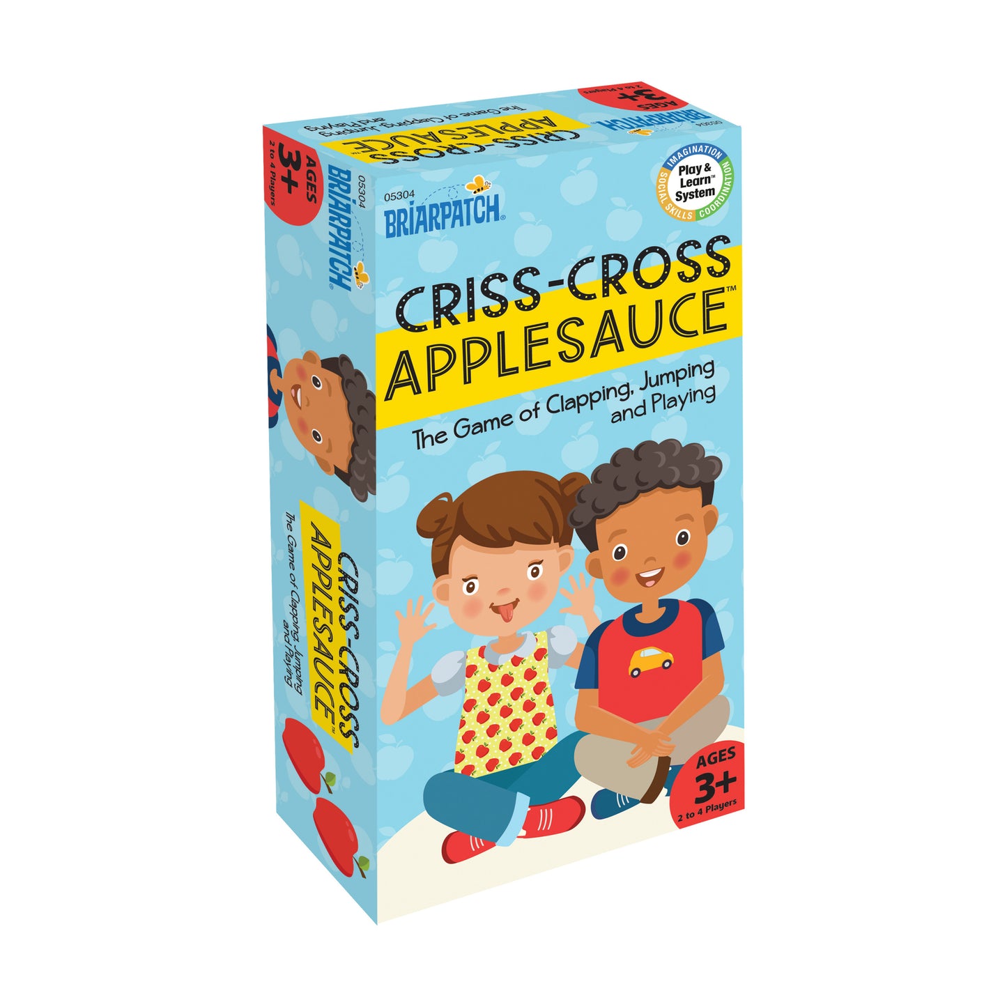 Briarpatch Criss-Cross Applesauce game box featuring two children clapping and jumping, ages 3+, 2 to 4 players