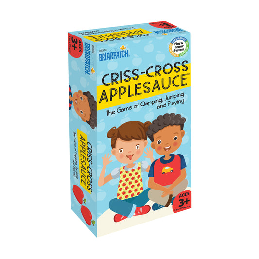 Briarpatch Criss-Cross Applesauce game box featuring two children clapping and jumping, ages 3+, 2 to 4 players