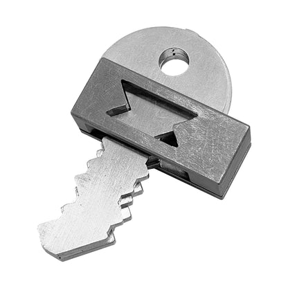 Hanayama Level 6 Cast Puzzle - Key Master Challenge, metal puzzle piece shaped like a key on plain background