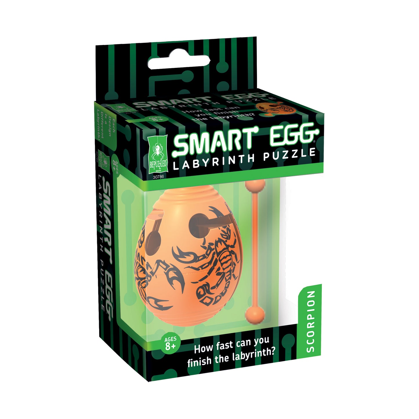 Smart Egg Scorpion Labyrinth Puzzle packaging showing orange egg with black scorpion design and handheld maze solver tool