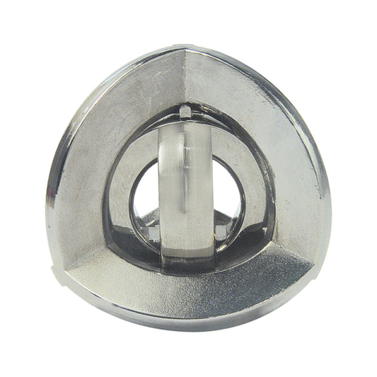 Hanayama Level 5 Cast Puzzle - Equa, a silver metal interlocking puzzle with geometric shaped pieces