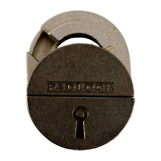Hanayama Level 5 Cast Puzzle - Enigmatic Padlock Challenge, metal puzzle lock with arched handle and keyhole on plain background