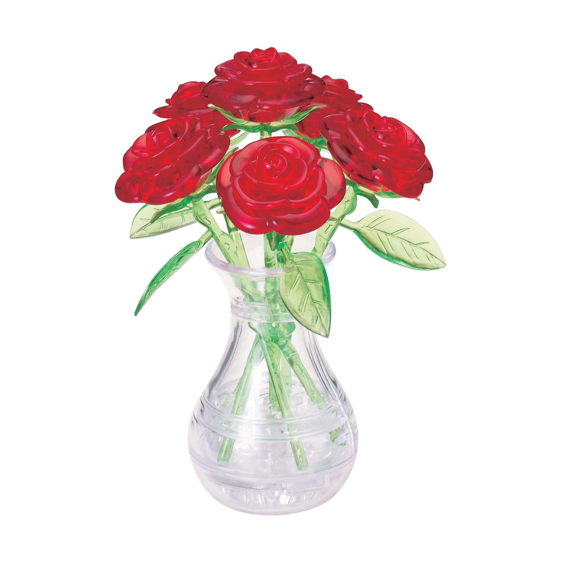 Blossom & Bloom 3D Crystal Puzzle - red roses in clear glass vase with green stems and leaves, 44 pieces