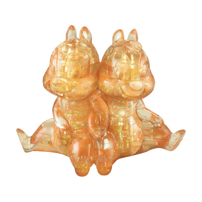 Transparent orange and amber 3D crystal puzzle of two cartoon chipmunks sitting back-to-back with raised paws, 46 pieces