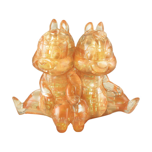 Transparent orange and amber 3D crystal puzzle of two cartoon chipmunks sitting back-to-back with raised paws, 46 pieces