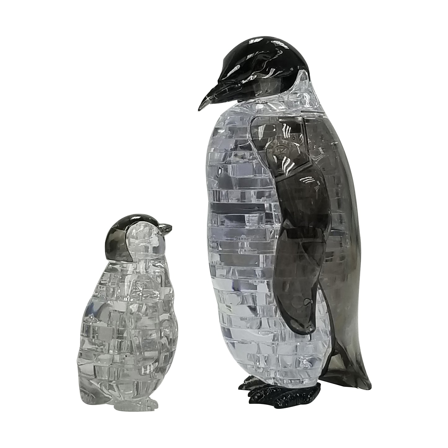 3D Crystal Puzzle - Penguin and Baby, 43-piece set with adult and chick penguin figurines in clear and black crystal