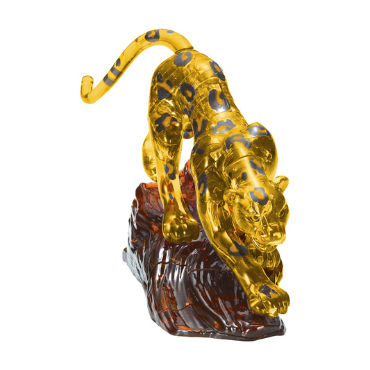 Gold and black leopard-patterned 3D crystal puzzle with curved tail and brown base, 39 pieces