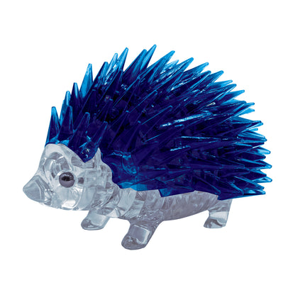 Blue Hedgehog 3D Crystal Puzzle with clear translucent body and blue spiky quills, 55 interlocking pieces