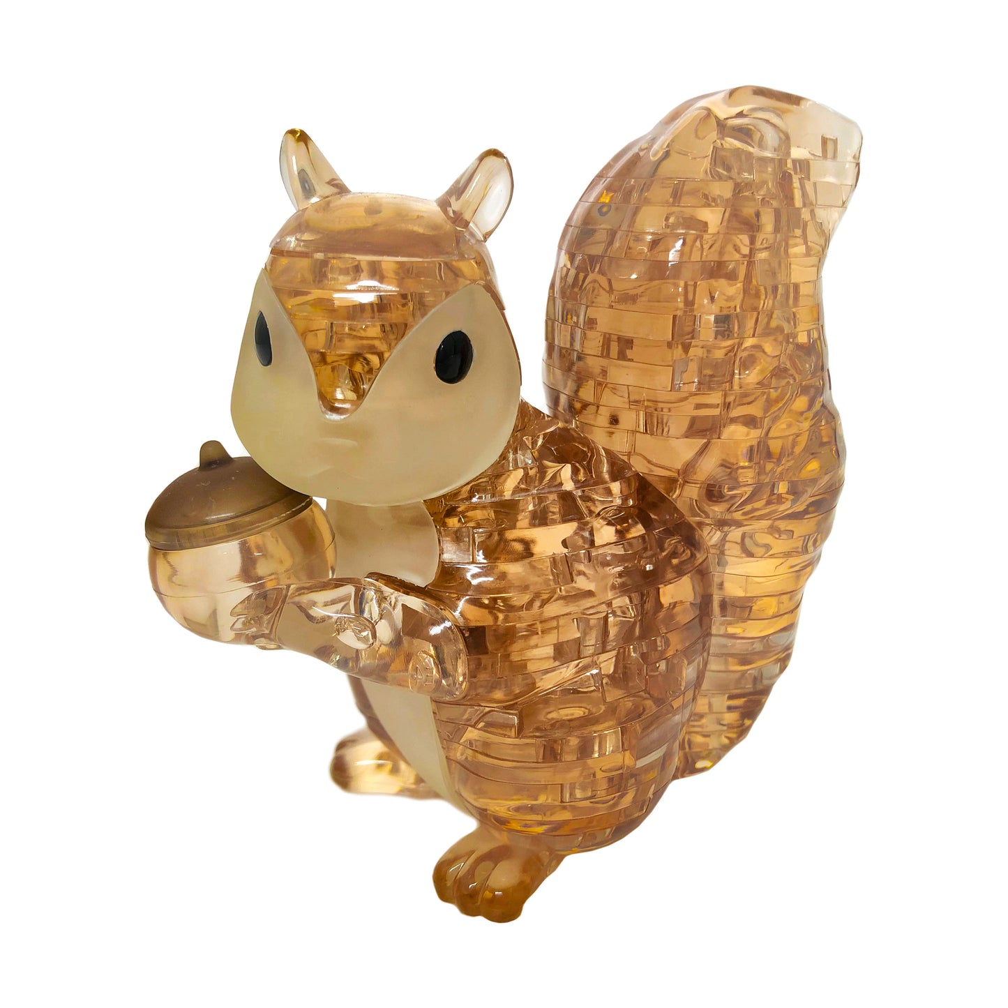 Translucent amber and cream 3D crystal puzzle squirrel with acorn, 55 pieces, assembled on plain white background
