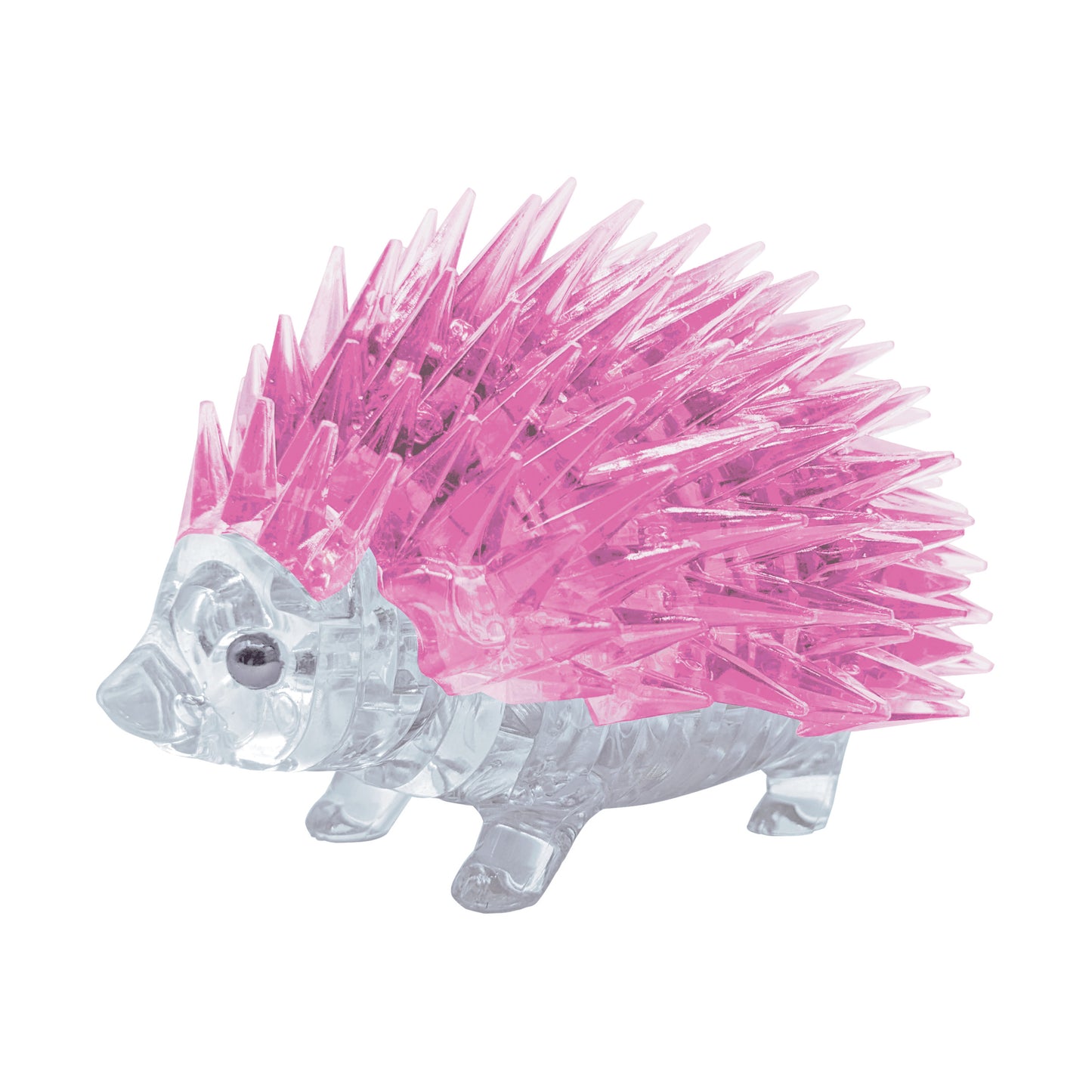 Pink Hedgehog 3D Crystal Puzzle - 55 pieces with clear translucent body and bright pink spiky quills
