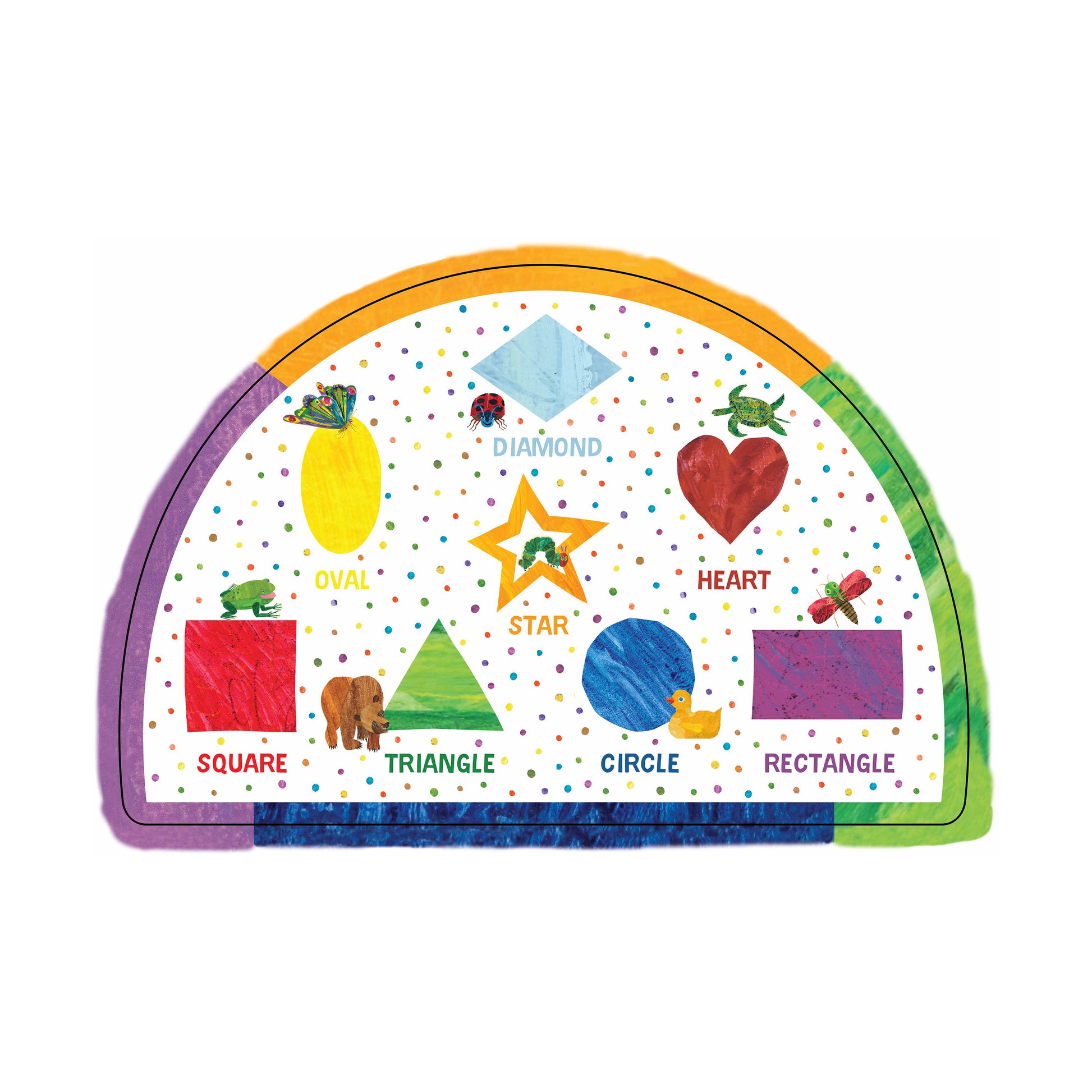 The Very Hungry Caterpillar 2-Sided Floor Puzzle with colorful shapes, numbers, and characters on rainbow board