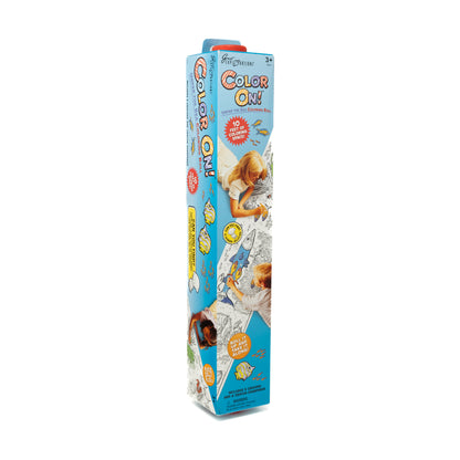 Under the Sea Color On! 10-foot coloring roll package with blue box showing children coloring ocean-themed illustrations and included crayons