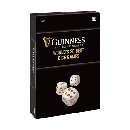 Guinness Pub Game Series World's 20 Best Dice Games box with three cream-colored dice on black packaging