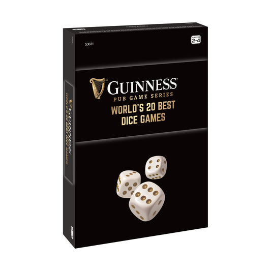 Guinness Pub Game Series World's 20 Best Dice Games box with three cream-colored dice on black packaging