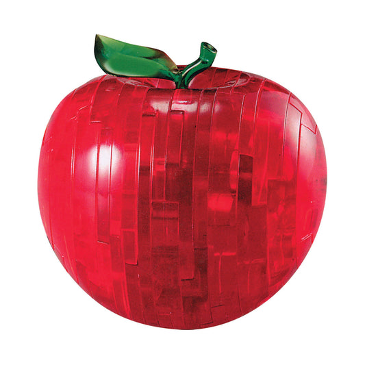 Red translucent 3D crystal puzzle shaped like an apple with green stem, 44 pieces