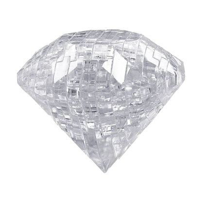 Clear 3D crystal diamond puzzle with interlocking geometric pieces on plain background