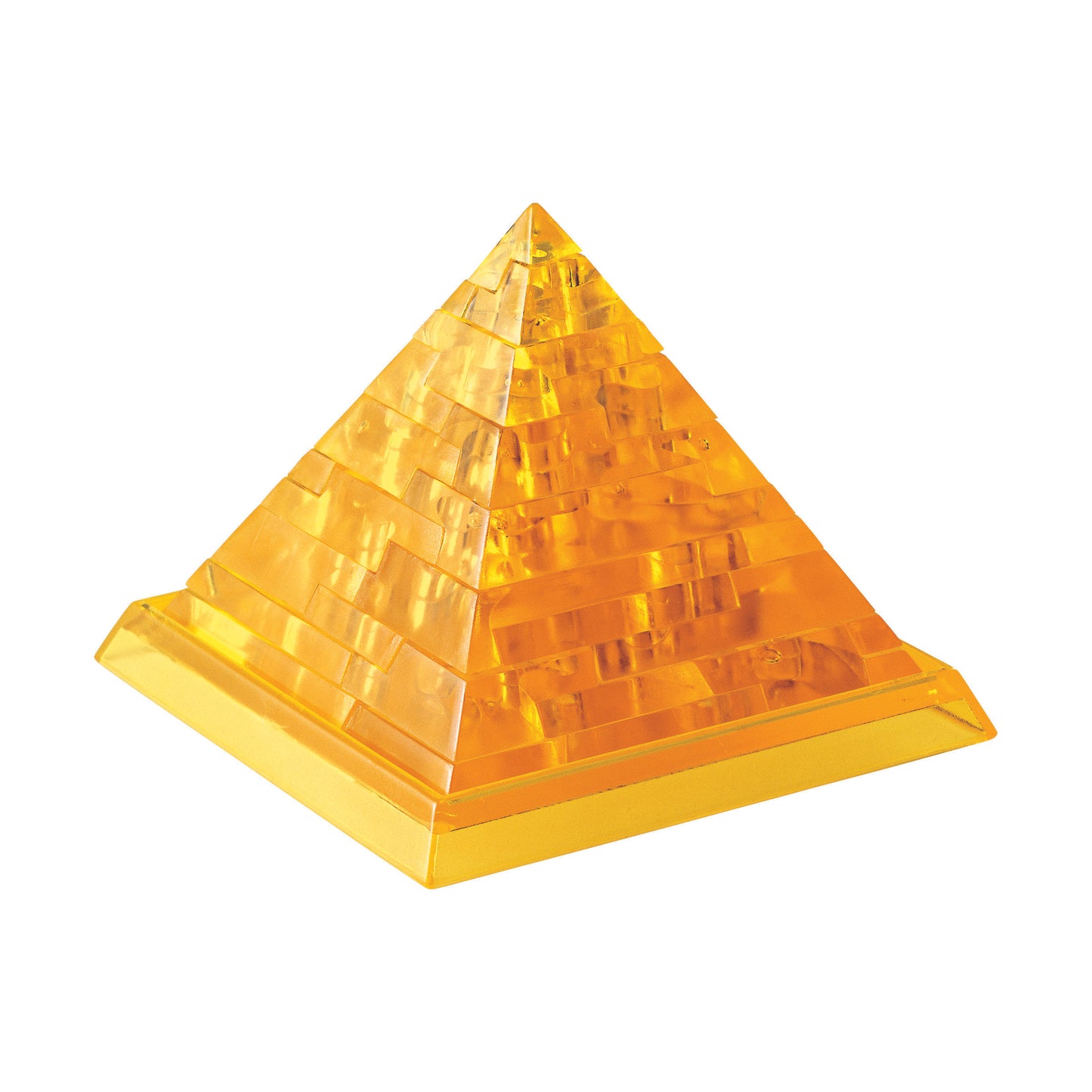 Transparent amber and gold 3D crystal pyramid puzzle with layered geometric blocks, 38 pieces