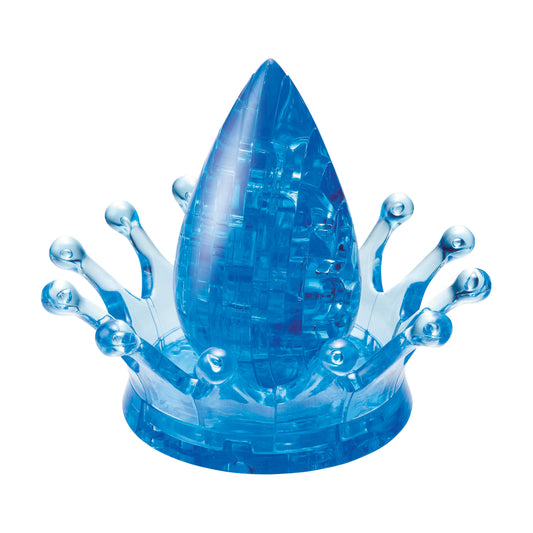 Blue transparent 3D crystal puzzle assembled into a crown shape with pointed top and curved tentacle-like arms with spheres