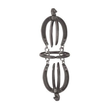 Hanayama Level 3 Cast Puzzle - W-U, interlocking metal rings with horse head finials connected by chains, displayed against a plain background