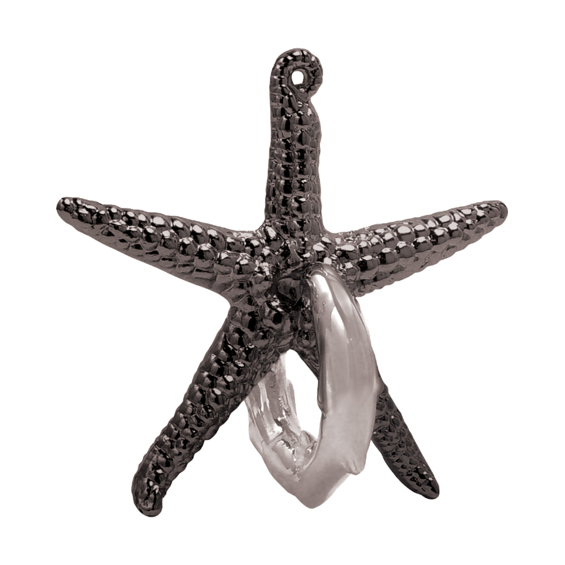 Hanayama Cast Metal Level 2 Puzzle - Starfish Voyage, gunmetal gray starfish with textured surface and removable silver ring piece