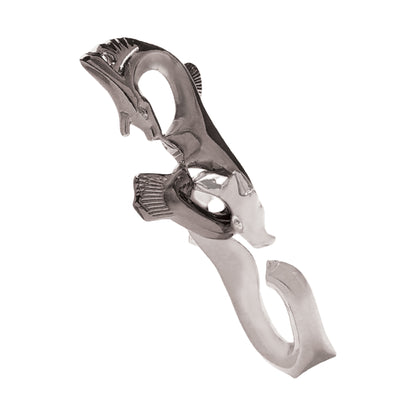 Hanayama Level 3 Cast Puzzle - Seahorse Challenge, interlocking metal puzzle pieces in silver and black forming a seahorse design
