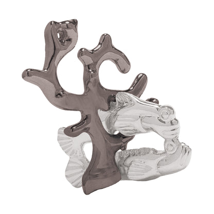 Hanayama Level 3 Cast Puzzle - Reef Adventure, gray and silver metal interlocking pieces forming an abstract reef-inspired design on plain background