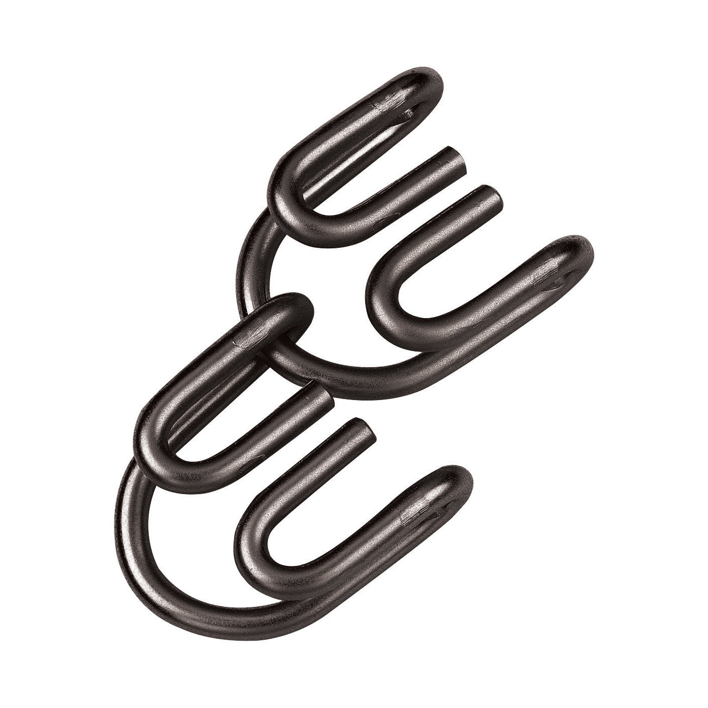 Hanayama Level 5 Cast Puzzle - Devil, interlocking black metal rings on plain background